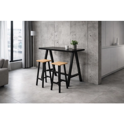 Zestaw Barowo - Jadalniany z Metalu , Blat Czarny Płyta MDF  Stół +2 Taborety Model  ZETS-32